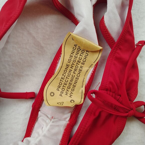 Red Strapless Cinched Cheeky Bikini Sz Large - Picture 4 of 9